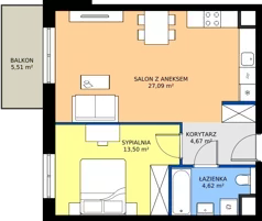 2 pokoje, mieszkanie 49,88 m², piętro 1, oferta nr 2A.16, Skwer Harmonia 2, Kraków, Podgórze, Rybitwy, ul. Półłanki