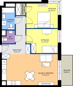 3 pokoje, mieszkanie 69,82 m², piętro 1, oferta nr 2A.20, Skwer Harmonia 2, Kraków, Podgórze, Rybitwy, ul. Półłanki