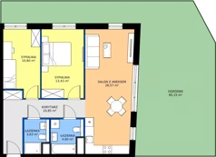 3 pokoje, mieszkanie 69,88 m², parter, oferta nr 2A.03, Skwer Harmonia 2, Kraków, Podgórze, Rybitwy, ul. Półłanki