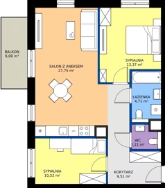 3 pokoje, mieszkanie 67,97 m², piętro 1, oferta nr 2A.14, Skwer Harmonia 2, Kraków, Podgórze, Rybitwy, ul. Półłanki