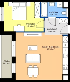 2 pokoje, mieszkanie 53,36 m², piętro 3, oferta nr 2A.37, Skwer Harmonia 2, Kraków, Podgórze, Rybitwy, ul. Półłanki
