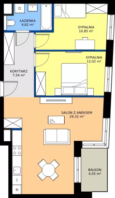 3 pokoje, mieszkanie 64,35 m², piętro 1, oferta nr 2A.11, Skwer Harmonia 2, Kraków, Podgórze, Rybitwy, ul. Półłanki
