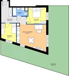 3 pokoje, mieszkanie 64,74 m², parter, oferta nr 2B.06, Skwer Harmonia 2, Kraków, Podgórze, Rybitwy, ul. Półłanki