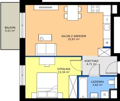 2 pokoje, mieszkanie 48,34 m², piętro 3, oferta nr 2A.38, Skwer Harmonia 2, Kraków, Podgórze, Rybitwy, ul. Półłanki
