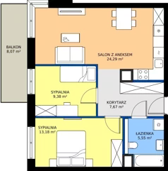 3 pokoje, mieszkanie 60,07 m², piętro 2, oferta nr 3B.33, Skwer Harmonia 2, Kraków, Podgórze, Rybitwy, ul. Półłanki