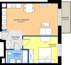 2 pokoje, mieszkanie 51,42 m², piętro 1, oferta nr 3A.18, Skwer Harmonia 2, Kraków, Podgórze, Rybitwy, ul. Półłanki