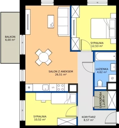 3 pokoje, mieszkanie 65,14 m², piętro 1, oferta nr 3A.13, Skwer Harmonia 2, Kraków, Podgórze, Rybitwy, ul. Półłanki