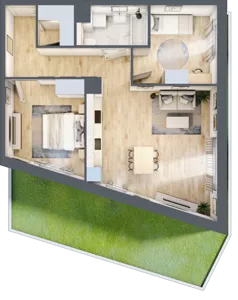 3 pokoje, mieszkanie 65,29 m², parter, oferta nr 3B.09, Skwer Harmonia 2, Kraków, Podgórze, Rybitwy, ul. Półłanki