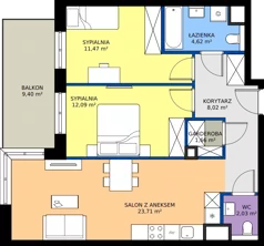 3 pokoje, mieszkanie 63,60 m², piętro 3, oferta nr 3B.35, Skwer Harmonia 2, Kraków, Podgórze, Rybitwy, ul. Półłanki