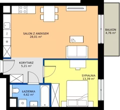 2 pokoje, mieszkanie 51,23 m², piętro 2, oferta nr 3B.30, Skwer Harmonia 2, Kraków, Podgórze, Rybitwy, ul. Półłanki