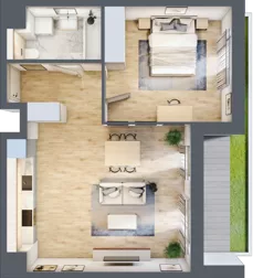 2 pokoje, mieszkanie 51,74 m², parter, oferta nr 3B.07, Skwer Harmonia 2, Kraków, Podgórze, Rybitwy, ul. Półłanki