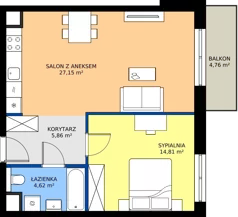 2 pokoje, mieszkanie 52,44 m², piętro 1, oferta nr 3A.16, Skwer Harmonia 2, Kraków, Podgórze, Rybitwy, ul. Półłanki