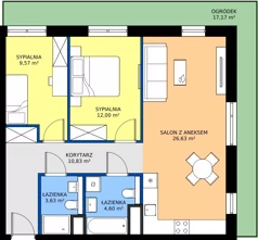3 pokoje, mieszkanie 67,26 m², parter, oferta nr 3A.04, Skwer Harmonia 2, Kraków, Podgórze, Rybitwy, ul. Półłanki