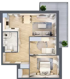 3 pokoje, mieszkanie 61,39 m², piętro 1, oferta nr A7.1.1(N), Zacisze Marcelin III, Poznań, Ławica, Marcelin, ul. Leśnych Skrzatów