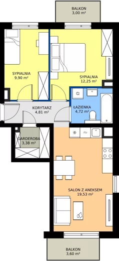 3 pokoje, mieszkanie 54,49 m², piętro 1, oferta nr 100.1.04, ATAL Bronowice, Kraków, Bronowice, Bronowice Wielkie, ul. Starego Dębu