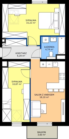 3 pokoje, mieszkanie 55,22 m², piętro 3, oferta nr 70.3.10, ATAL Bronowice, Kraków, Bronowice, Bronowice Wielkie, ul. Starego Dębu