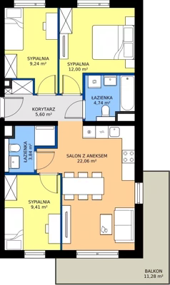 4 pokoje, mieszkanie 66,89 m², piętro 1, oferta nr 70.1.04, ATAL Bronowice, Kraków, Bronowice, Bronowice Wielkie, ul. Starego Dębu