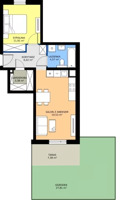 2 pokoje, mieszkanie 45,41 m², parter, oferta nr 72.0.01, ATAL Bronowice, Kraków, Bronowice, Bronowice Wielkie, ul. Starego Dębu