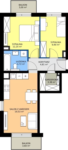3 pokoje, mieszkanie 54,49 m², piętro 1, oferta nr 74.1.06, ATAL Bronowice, Kraków, Bronowice, Bronowice Wielkie, ul. Starego Dębu