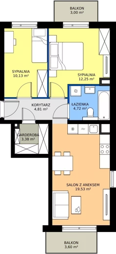 3 pokoje, mieszkanie 54,72 m², piętro 2, oferta nr 76.2.07, ATAL Bronowice, Kraków, Bronowice, Bronowice Wielkie, ul. Starego Dębu