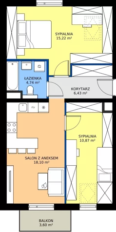 3 pokoje, mieszkanie 55,36 m², piętro 3, oferta nr 78.3.12, ATAL Bronowice, Kraków, Bronowice, Bronowice Wielkie, ul. Starego Dębu