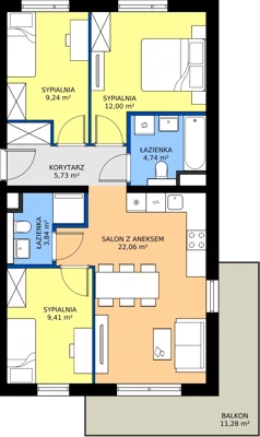 4 pokoje, mieszkanie 67,02 m², piętro 1, oferta nr 80.1.04, ATAL Bronowice, Kraków, Bronowice, Bronowice Wielkie, ul. Starego Dębu