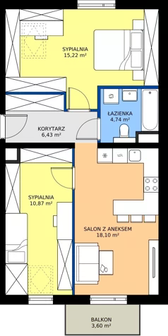 3 pokoje, mieszkanie 55,36 m², piętro 3, oferta nr 80.3.10, ATAL Bronowice, Kraków, Bronowice, Bronowice Wielkie, ul. Starego Dębu