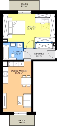 2 pokoje, mieszkanie 44,10 m², piętro 3, oferta nr 80.3.12, ATAL Bronowice, Kraków, Bronowice, Bronowice Wielkie, ul. Starego Dębu