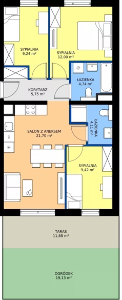4 pokoje, mieszkanie 66,96 m², parter, oferta nr 80.0.01, ATAL Bronowice, Kraków, Bronowice, Bronowice Wielkie, ul. Starego Dębu
