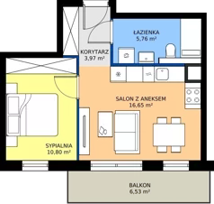 2 pokoje, mieszkanie 37,18 m², piętro 1, oferta nr 80.1.05, ATAL Bronowice, Kraków, Bronowice, Bronowice Wielkie, ul. Starego Dębu