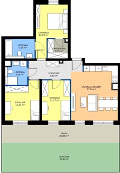 4 pokoje, mieszkanie 83,14 m², parter, oferta nr 82.0.02, ATAL Bronowice, Kraków, Bronowice, Bronowice Wielkie, ul. Starego Dębu