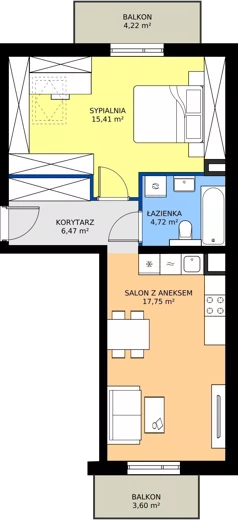 2 pokoje, mieszkanie 44,24 m², piętro 3, oferta nr 84.3.09, ATAL Bronowice, Kraków, Bronowice, Bronowice Wielkie, ul. Starego Dębu