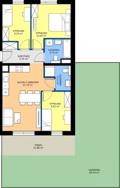 4 pokoje, mieszkanie 66,96 m², parter, oferta nr 86.0.01, ATAL Bronowice, Kraków, Bronowice, Bronowice Wielkie, ul. Starego Dębu