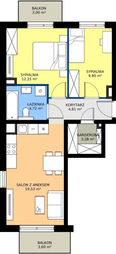 3 pokoje, mieszkanie 54,49 m², piętro 2, oferta nr 88.2.08, ATAL Bronowice, Kraków, Bronowice, Bronowice Wielkie, ul. Starego Dębu