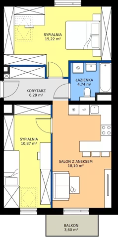 3 pokoje, mieszkanie 55,22 m², piętro 3, oferta nr 88.3.09, ATAL Bronowice, Kraków, Bronowice, Bronowice Wielkie, ul. Starego Dębu