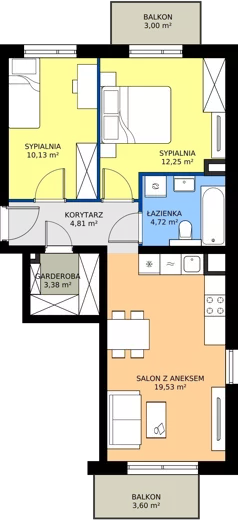 3 pokoje, mieszkanie 54,72 m², piętro 1, oferta nr 90.1.03, ATAL Bronowice, Kraków, Bronowice, Bronowice Wielkie, ul. Starego Dębu