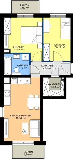 3 pokoje, mieszkanie 54,72 m², piętro 1, oferta nr 92.1.06, ATAL Bronowice, Kraków, Bronowice, Bronowice Wielkie, ul. Starego Dębu