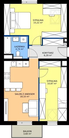3 pokoje, mieszkanie 55,22 m², piętro 3, oferta nr 94.3.12, ATAL Bronowice, Kraków, Bronowice, Bronowice Wielkie, ul. Starego Dębu
