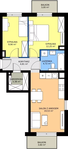 3 pokoje, mieszkanie 54,49 m², piętro 2, oferta nr 94.2.07, ATAL Bronowice, Kraków, Bronowice, Bronowice Wielkie, ul. Starego Dębu
