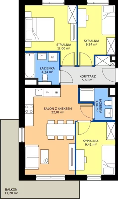 4 pokoje, mieszkanie 66,89 m², piętro 1, oferta nr 98.1.06, ATAL Bronowice, Kraków, Bronowice, Bronowice Wielkie, ul. Starego Dębu