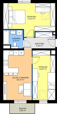 3 pokoje, mieszkanie 55,22 m², piętro 3, oferta nr 98.3.12, ATAL Bronowice, Kraków, Bronowice, Bronowice Wielkie, ul. Starego Dębu