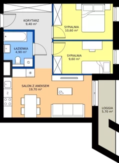 3 pokoje, mieszkanie 54,20 m², piętro 3, oferta nr A1.3.37, ATAL Floriana, Szczecin, Śródmieście, Łasztownia, św. Floriana
