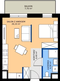 1 pokój, mieszkanie 34,80 m², piętro 2, oferta nr A2.2.106, ATAL Floriana, Szczecin, Śródmieście, Łasztownia, św. Floriana