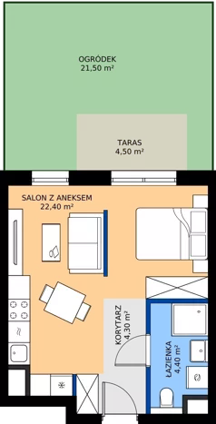 1 pokój, mieszkanie 28,10 m², piętro 1, oferta nr A1.1.04, ATAL Floriana, Szczecin, Śródmieście, Łasztownia, św. Floriana