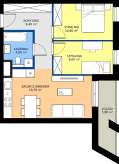 3 pokoje, mieszkanie 54,10 m², piętro 5, oferta nr A1.5.65, ATAL Floriana, Szczecin, Śródmieście, Łasztownia, św. Floriana
