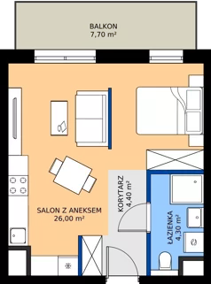 1 pokój, mieszkanie 34,70 m², piętro 1, oferta nr A2.1.99, ATAL Floriana, Szczecin, Śródmieście, Łasztownia, św. Floriana