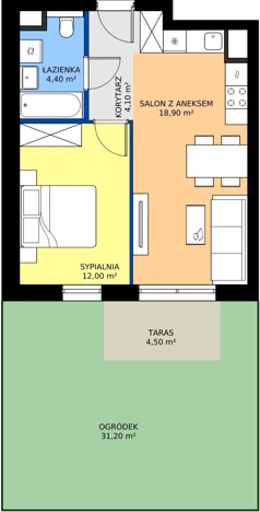 2 pokoje, mieszkanie 37,20 m², piętro 1, oferta nr A1.1.09, ATAL Floriana, Szczecin, Śródmieście, Łasztownia, św. Floriana