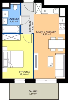 2 pokoje, mieszkanie 40,40 m², piętro 2, oferta nr A2.2.111, ATAL Floriana, Szczecin, Śródmieście, Łasztownia, św. Floriana