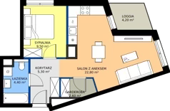 2 pokoje, mieszkanie 44,60 m², piętro 7, oferta nr A1.7.84, ATAL Floriana, Szczecin, Śródmieście, Łasztownia, św. Floriana