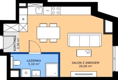 1 pokój, mieszkanie 33,40 m², piętro 1, oferta nr A1.1.08, ATAL Floriana, Szczecin, Śródmieście, Łasztownia, św. Floriana